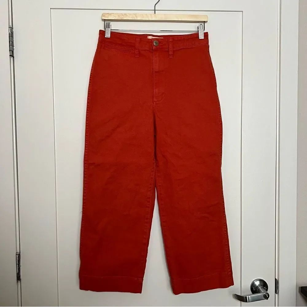 Madewell Pants Womens Sz 27 Orange Slim Emmett Wide Leg Crop High Rise Stretch